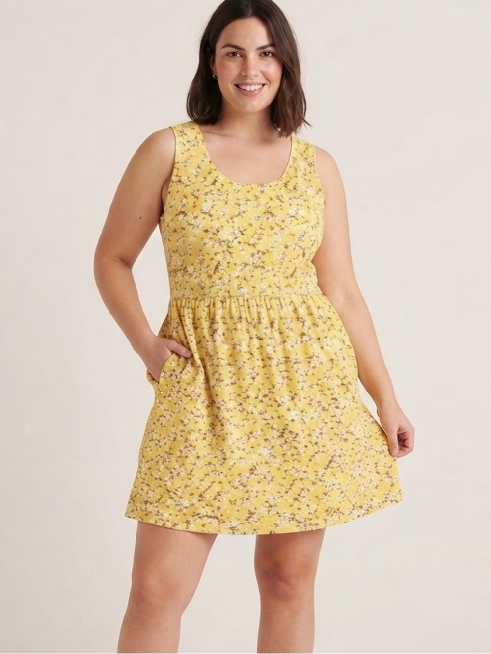 NWT WIHOLL ditsy floral yellow boho butter soft sundress with pockets Large